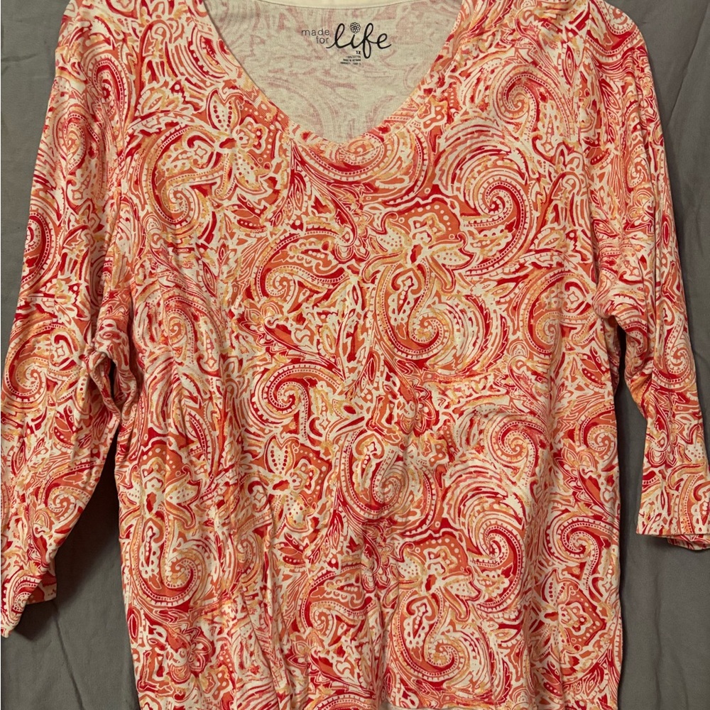 Women's Orange and Pink Paisley Top